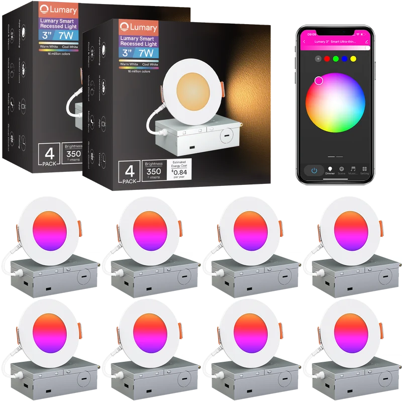Lumary Wi-Fi Smart Canless Recessed Lighting 3 inch 8 PCS