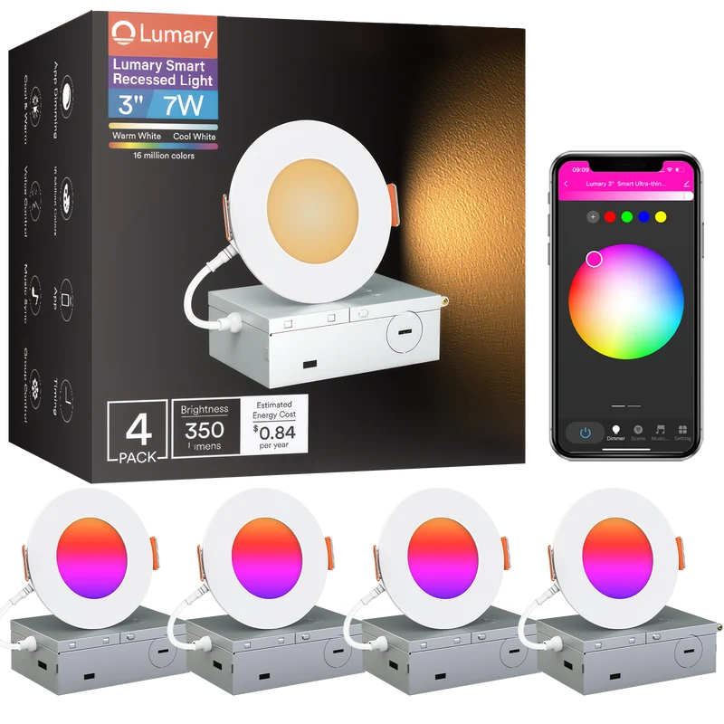Lumary Wi-Fi Smart Canless Recessed Lighting 3 inch 4 PCS