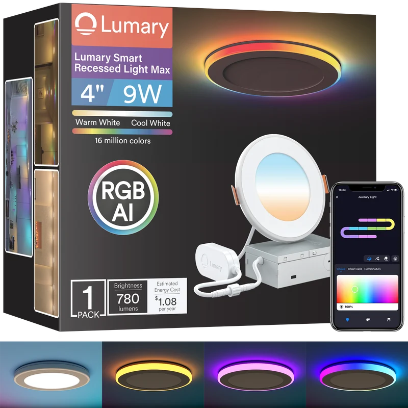 Lumary 4 inch Smart RGBAI Recessed Light with Gradient Auxiliary Night Light