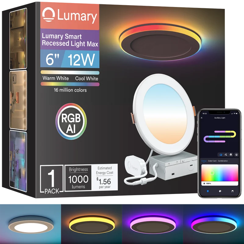 Lumary 6 inch Smart RGBAI Recessed Light with Gradient Auxiliary Night Light
