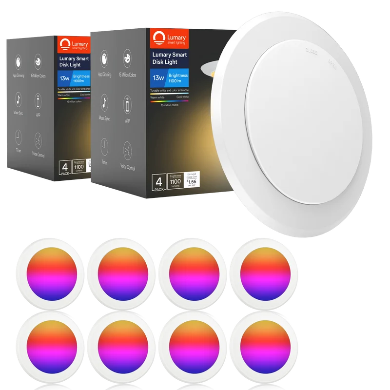 Lumary Wi-Fi Smart LED Disk Ceiling Light 13W 5/6 inch (Model B) 8PCS