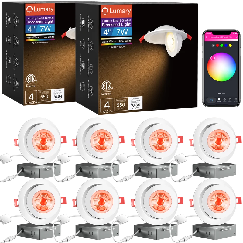Lumary Wi-Fi Smart Gimbal Recessed Light 4 inch 7W 8PCS
