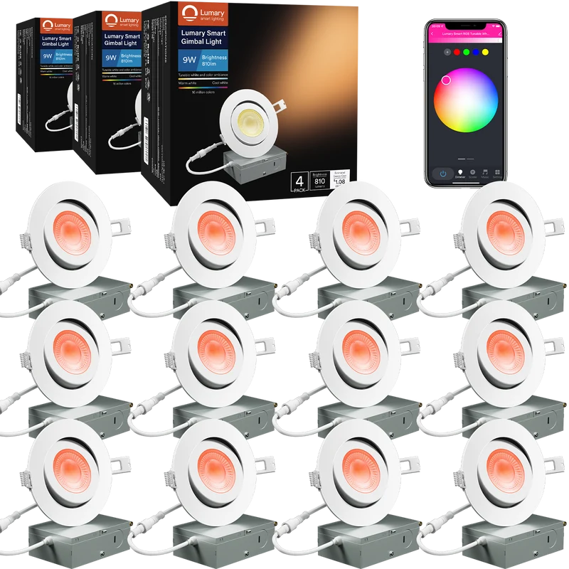 Lumary Wi-Fi Smart Gimbal Recessed Light 4 inch 9W 12PCS