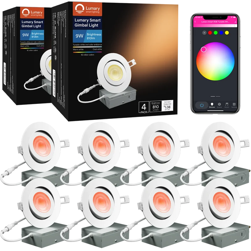 Lumary Wi-Fi Smart Gimbal Recessed Light 4 inch 9W 8PCS