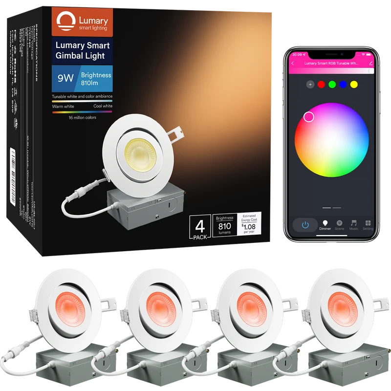 Lumary Wi-Fi Smart Gimbal Recessed Light 4 inch 9W 4PCS