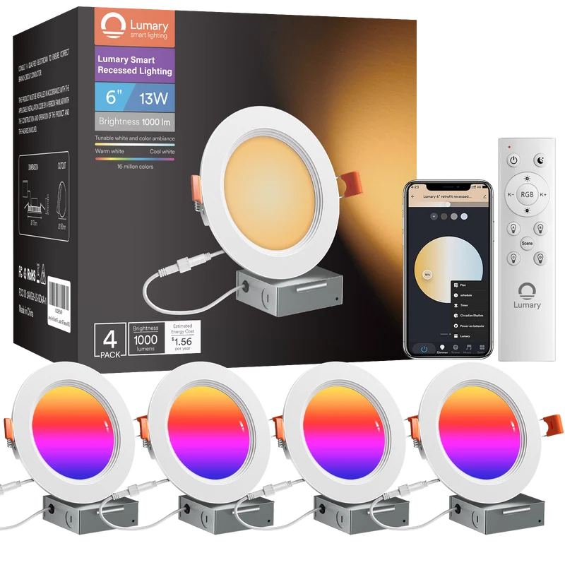 Lumary Wi-Fi Smart Ultra-Thin Baffle Trim Recessed Lighting 6inch 4PCS (With Remote Cotroller)