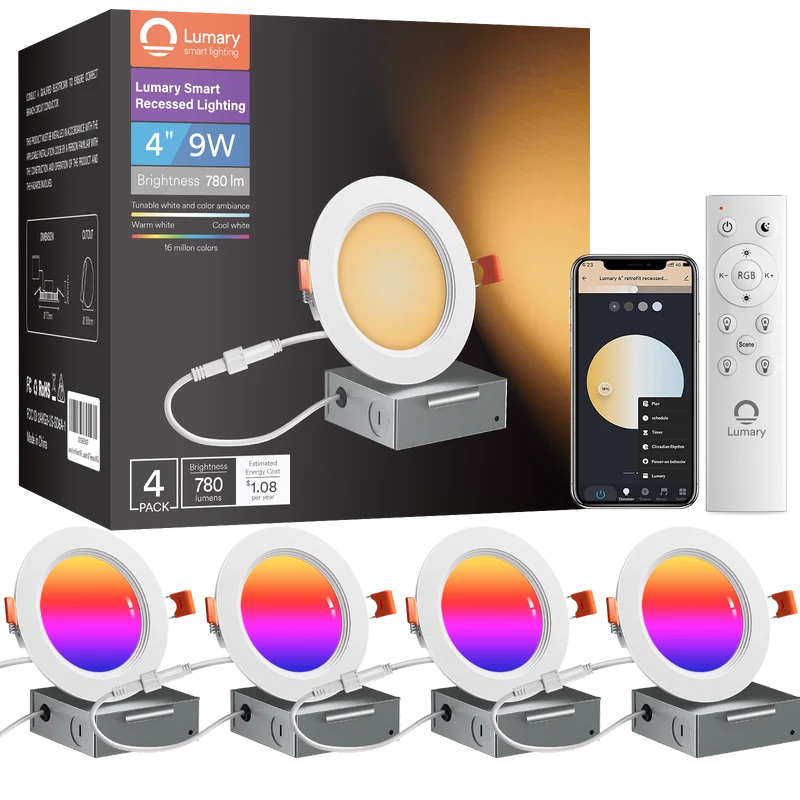 Lumary Wi-Fi Smart Ultra-Thin Baffle Trim Recessed Lighting 4inch 4PCS (With Remote Cotroller)