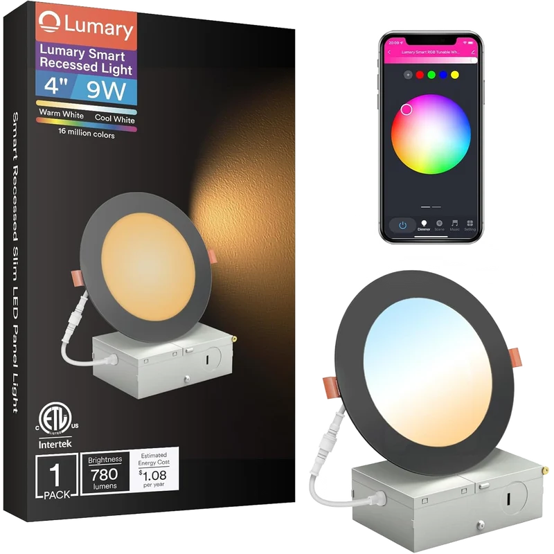 Lumary Wi-Fi Smart Ultra-thin Recessed Lighting Black 4 inch 1PCS