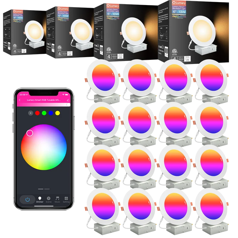 Lumary Wi-Fi Smart Canless Recessed Lighting 6 inch 16PCS