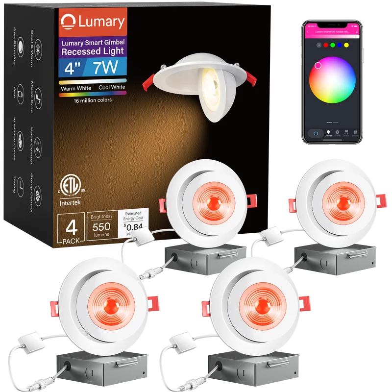 Lumary Wi-Fi Smart Gimbal Recessed Light 4 inch 7W 4 PCS