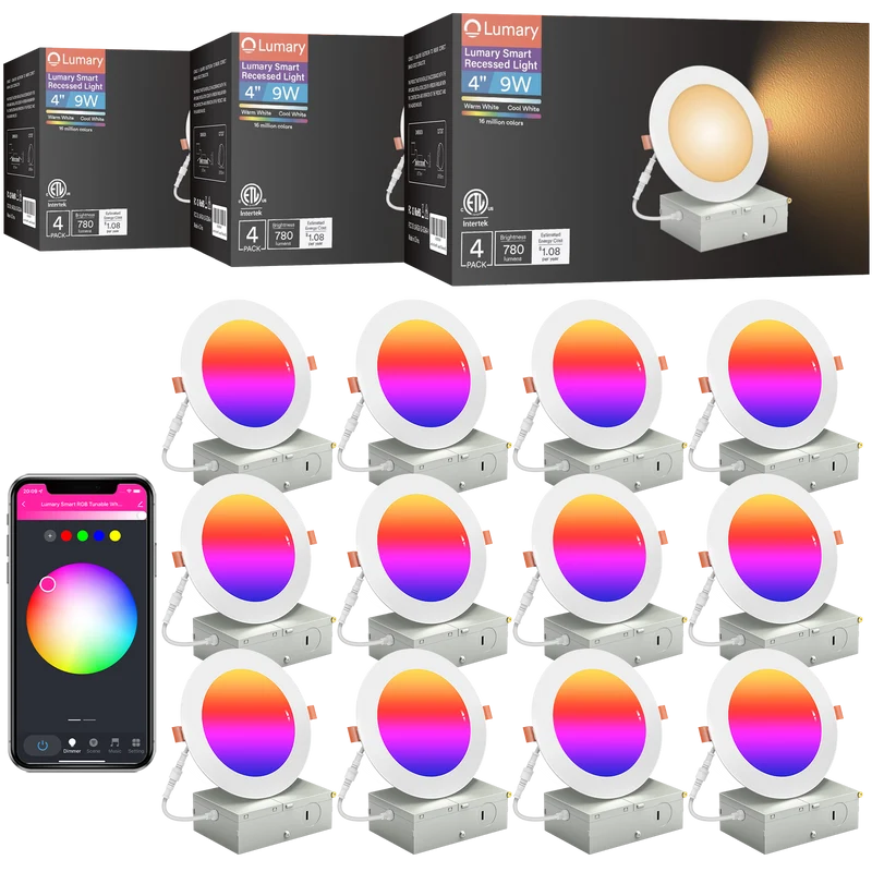 Lumary Wi-Fi Smart Canless Recessed Lighting 4 inch 12PCS