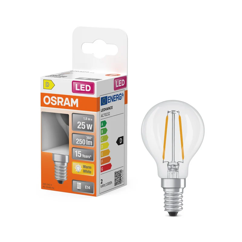 OSRAM LED Retrofit Classic P 1.8W 827 klar E14
