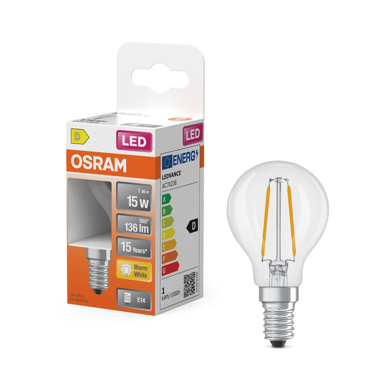 OSRAM LED Retrofit Classic P 1W 827 klar E14