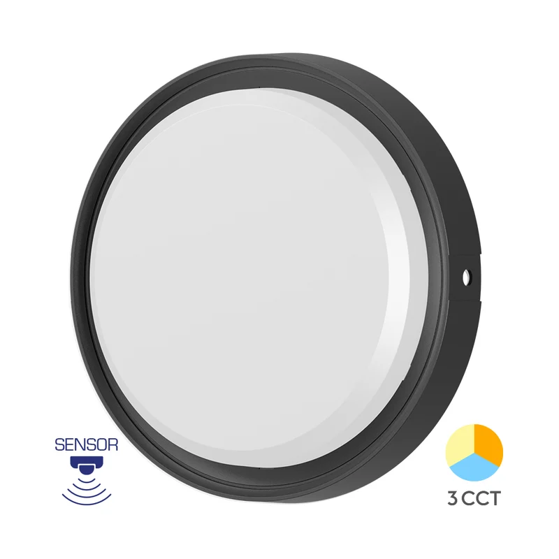 Braytron LED Bulkhead-Leuchte 18W 3CCT IP65 mit Bewegungssensor – Schwarz