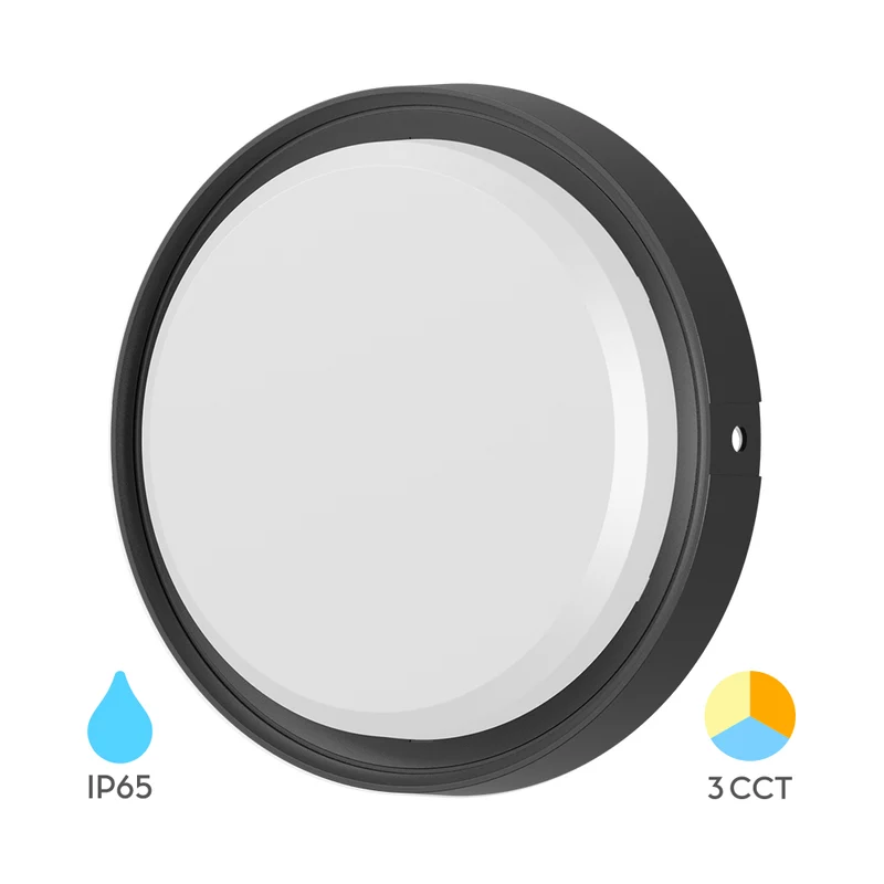 Braytron LED Bulkhead-Leuchte 12W 3CCT IP65 rund – Schwarz