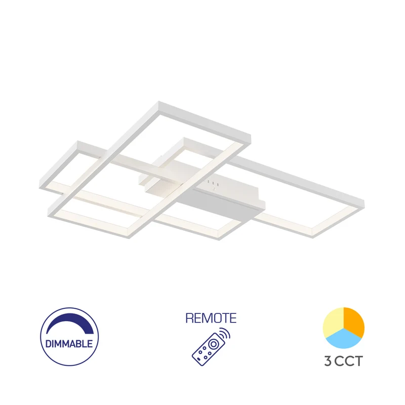 Braytron LED Deckenleuchte Nela 65W 3CCT dimmbar mit Fernbedienung Rechteck – Weiß
