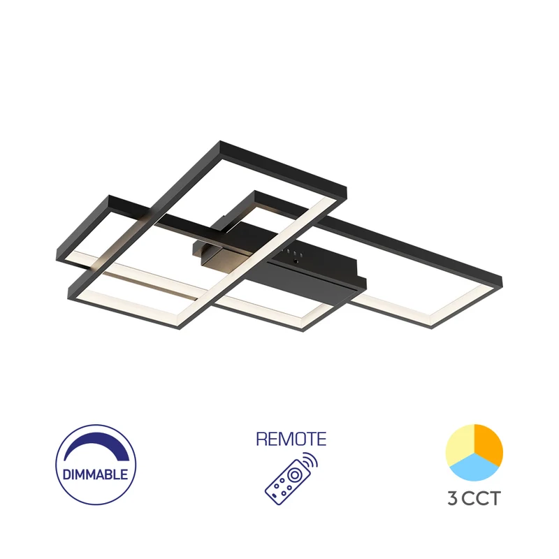 Braytron LED Deckenleuchte Nela 65W 3CCT dimmbar mit Fernbedienung Rechteck – Schwarz