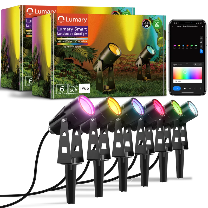 Lumary Smart LED Outdoor Landscape Lights RGBAI Outdoor Spotlight (2*6 Pack)