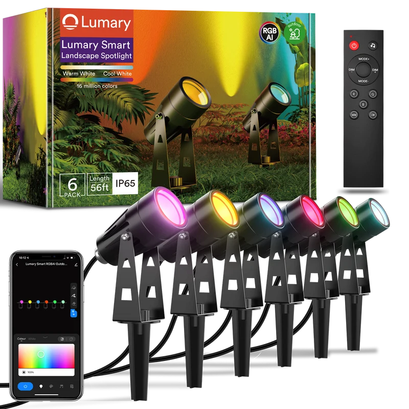 Lumary Smart LED Outdoor Landscape Lights RGBAI Spotlight (6 Pack)