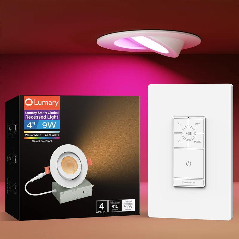 Lumary 4 Inch 4pcs Smart WiFi Gimbal Recessed Lighting with Dimmer Light Switch