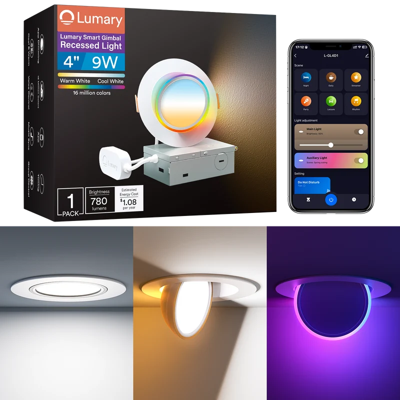 Lumary RGBAI Gimbal Smart Recessed Lighting 4 Inch Pro, 9w 780LM