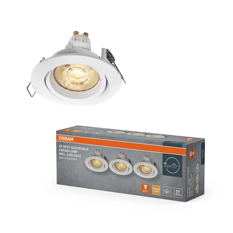 OSRAM LED Spot Recess Einbaustrahler Set Twistlock GU10 Adjustable 2.6W 827 Weiß ⌀75 mm