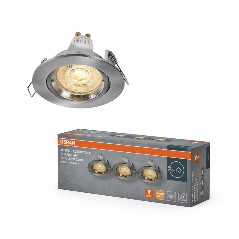 OSRAM LED Spot Recess Einbaustrahler Set Twistlock GU10 schwenkbar 2.6W Satin-Nickel ⌀75 mm