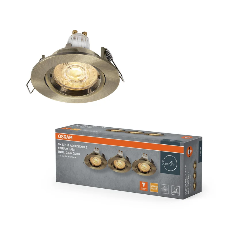 OSRAM LED Spot Recess Einbaustrahler Set Twistlock GU10 schwenkbar 2.6W Grünmessing ⌀75 mm
