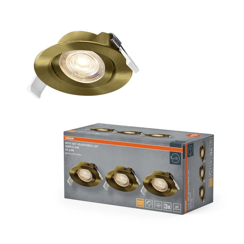 OSRAM LED Spot Recess Einbaustrahler Set Simple DIM 4.9W 40° Grünmessing ⌀75 mm