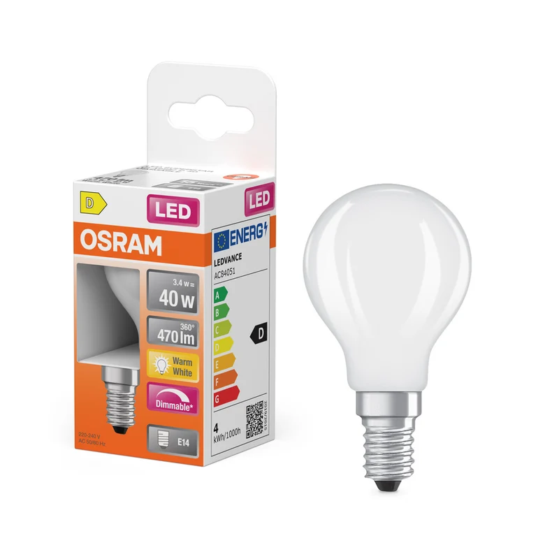OSRAM LED Retrofit Classic P dimmbar 3.4W 827 matt E14