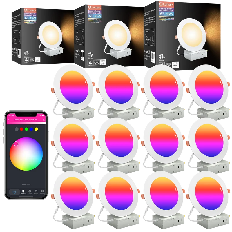 Lumary Wi-Fi Smart Canless Recessed Lighting 6 inch 12 PCS