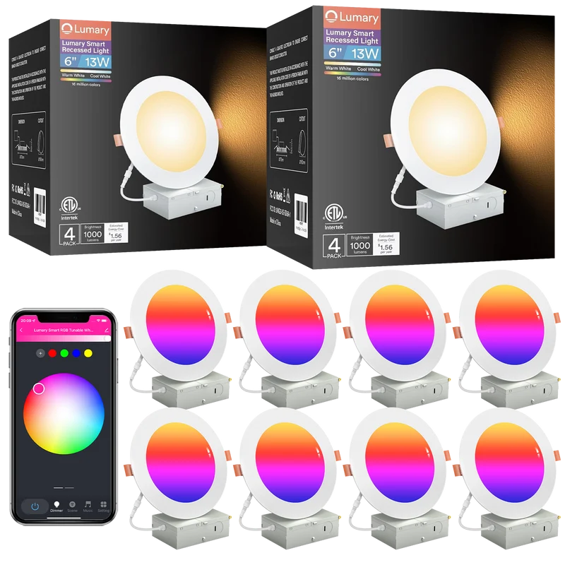 Lumary Wi-Fi Smart Canless Recessed Lighting 6 inch 8 PCS
