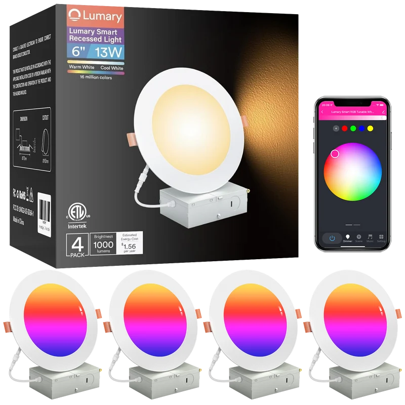 Lumary Wi-Fi Smart Canless Recessed Lighting 6 inch 4 PCS