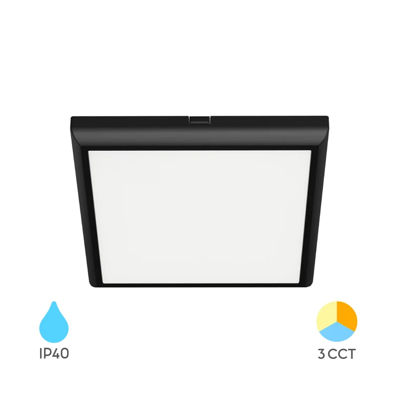 Braytron LED Panel 20W 3CCT quadratisch 225 mm – Einbau & Aufbau, Schwarz