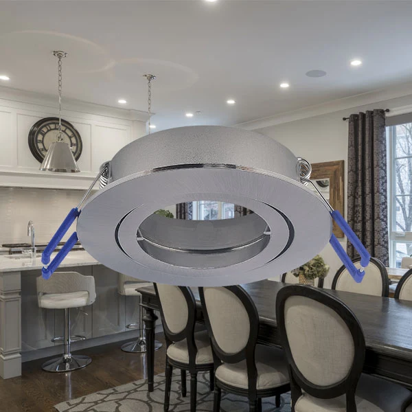 LED Einbaurahmen Einbaustrahler Fassung schwenkbar Rund Aluminium gebürstet MR16 Nickel Silber