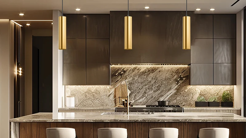 Braytron LED moderne Pendelleuchte zylindrisch Aluminium GU10 gold Hängelampe Küche Theke Ø60X250mm