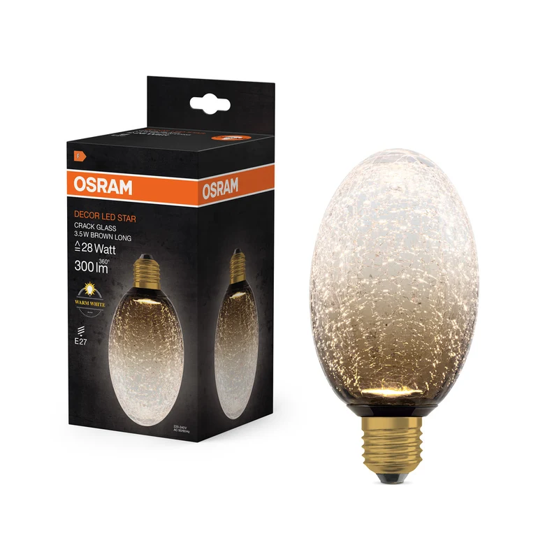OSRAM DECOR LED-Lampe Krackelglas lang braun