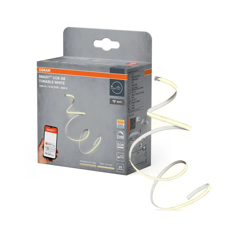 OSRAM Wifi SMART+ COB TUNABLE WHITE LED-Lichtstreifen, 3m, Tunable White, 1200lm, 14W, 2700-6500K