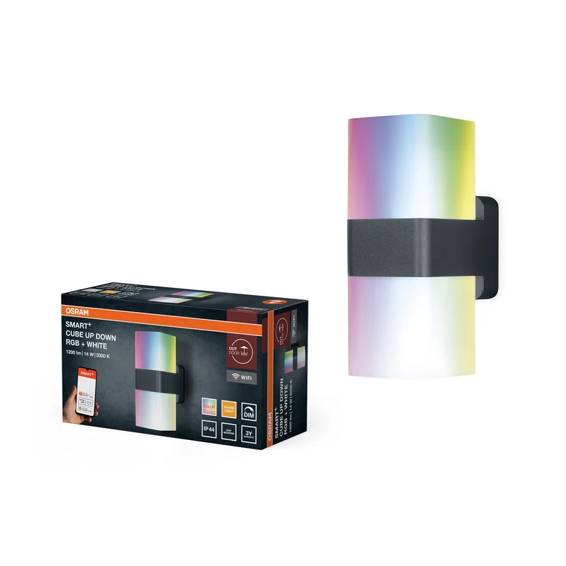 OSRAM SMART+ WiFi Cube Up/Down LED Wandleuchte Dunkelgrau, 14W, 950lm, RGB+W 3000K, WiFi, Alexa, IP44 Außen