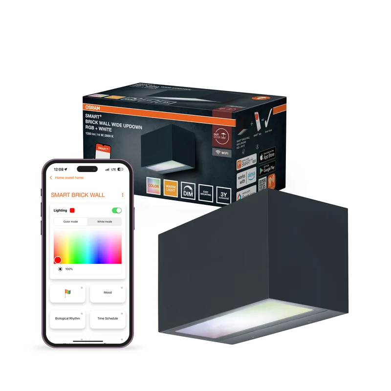 OSRAM SMART+ WiFi Brick Wide LED Wandleuchte Up/Down Dunkelgrau, 14W, 600lm, RGB+W 3000K, WiFi, Alexa, IP44 Außen