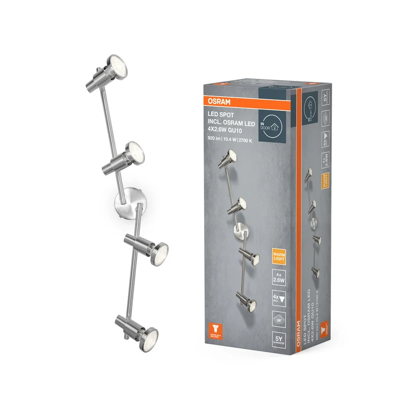 OSRAM LED SPOT BRUSHED SILVER Deckenleuchte, GU10, 4 x 2.6W, 2700K