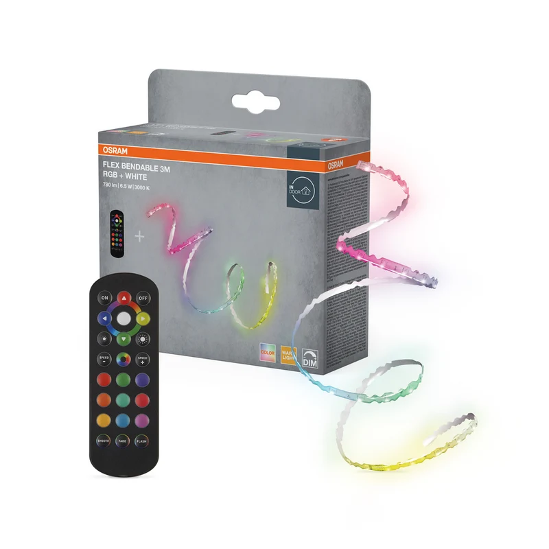 OSRAM FLEX BENDABLE RGB + LED-Lichtstreifen, 3m, mit Fernbedienung, 760lm, 6.5W, 3000K