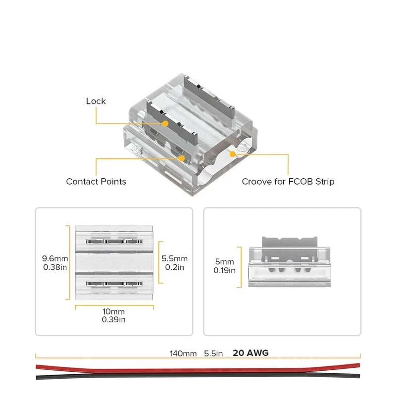 Verschiedene LED Konnektoren für 2-Pin COB LED-Stripes 8mm