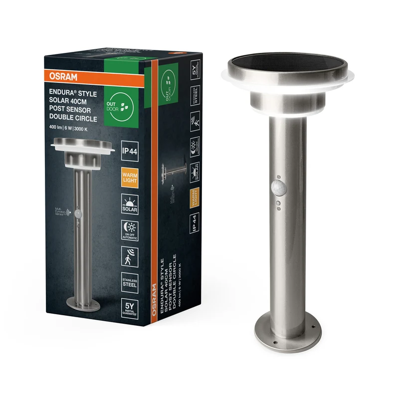 OSRAM ENDURA Style Solar LED Außenwandleuchte Edelstahl, Bewegungs- & Lichtsensor, 3 Modi, IP44, edles Design für Terrasse & Garten