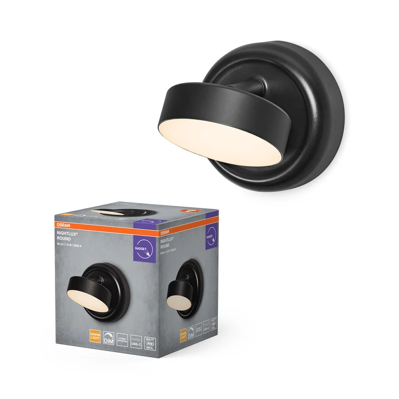 OSRAM NIGHTLUX ROUND Dimmbar Wiederaufladbare USB Leuchte Schwarz