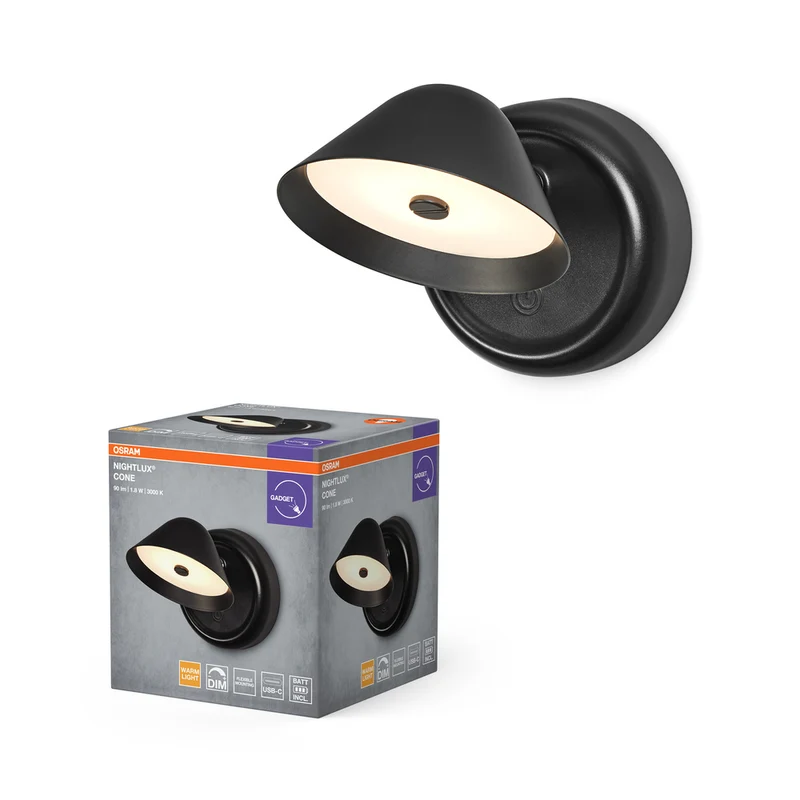 OSRAM NIGHTLUX CONE Dimmbar Wiederaufladbare USB Leuchte Schwarz