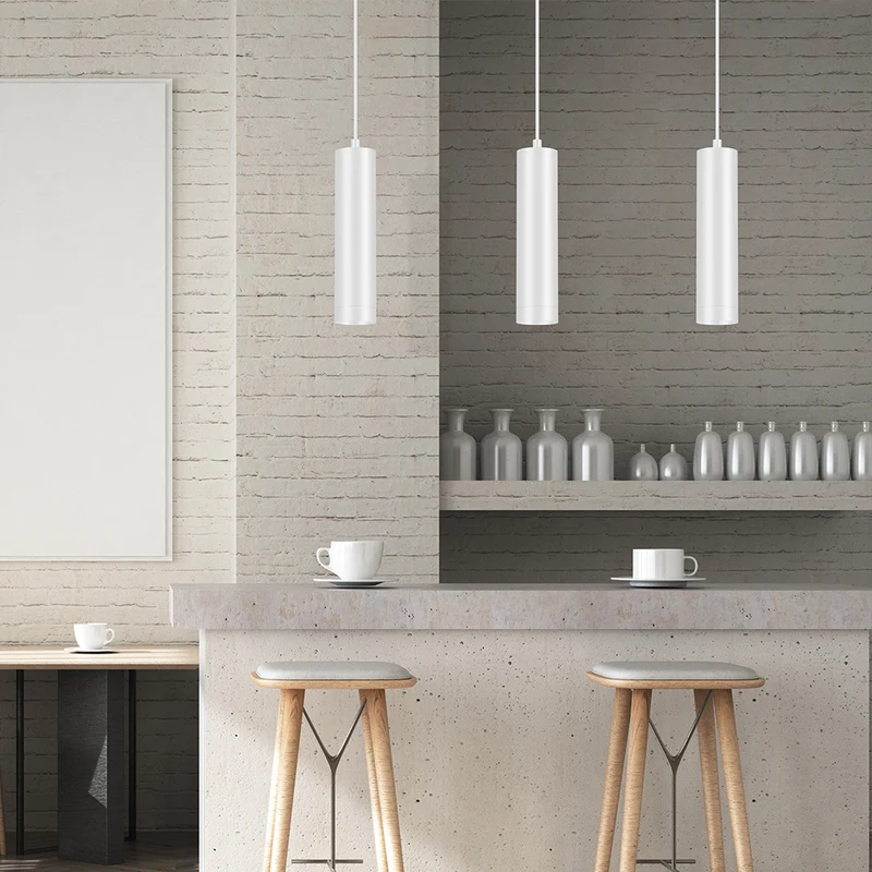 Braytron LED moderne Pendelleuchte zylindrisch Aluminium GU10 weiß Hängelampe Küche Theke Ø60X250mm