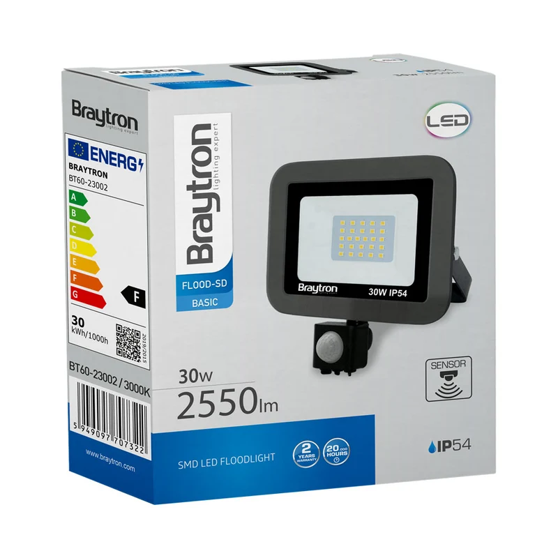 LED Strahler mit Bewegungsmelder Außen Garage Garten superhell Lampe 30W IP54 3000K