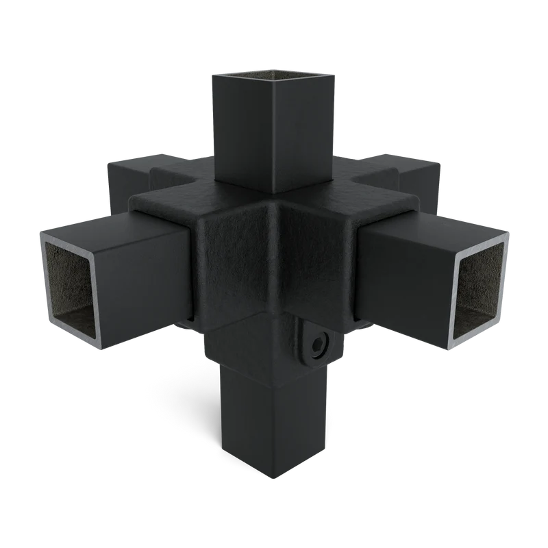 Kreuzstück für Stützrohr schwarz 40 mm quadratisch