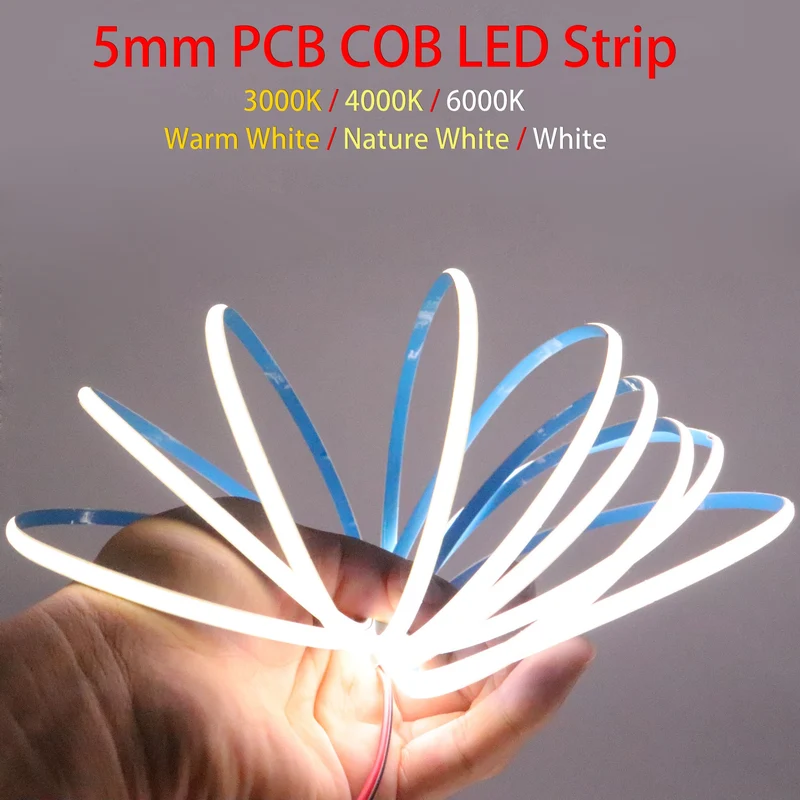 12V/24V COB LED-Streifen 5mm 10W/m 384 LEDs/m – für enge Profile & Möbeleinbauten